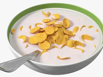 Bowl of Breakfast Cereals with Milk Collection 3D model