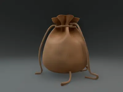 Stylized Leather Coin Bag Fantasy RPG Asset Low-poly 3D model