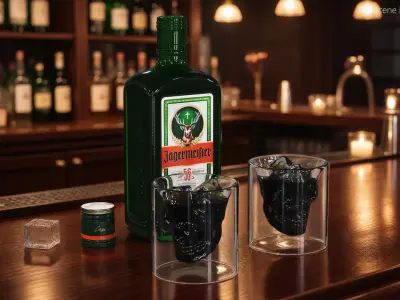 Jagermeister Liquor Bottle with Skull Shots 3D model