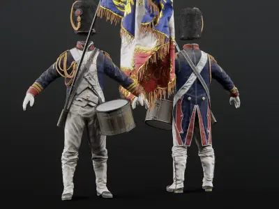  Soldier Napoleon Flag Support Rigged Low-poly 3D model