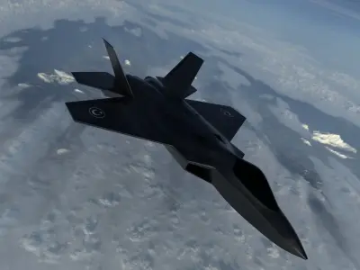 Warplane fighter jet flying in sky Low-poly 3D model