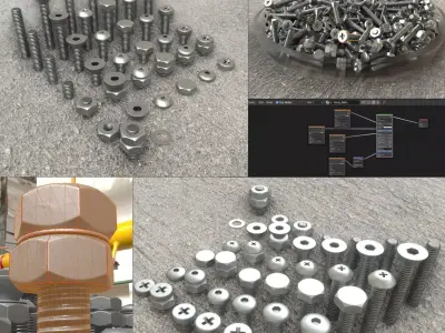Nut and Bolt Package 4 Basic Version Low-poly 3D model