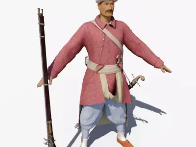 Janissary indian soldier holding sword Low-poly 3D model