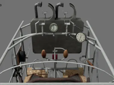 World War 1 aircraft cockpit interior Low-poly 3D model