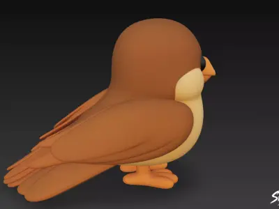 Cartoon Plush Sparrow Low-poly 3D model