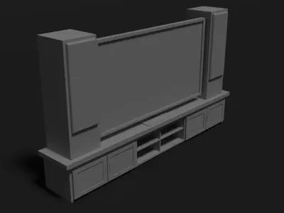 LCD TV stand and stereo speakers Free low-poly 3D model
