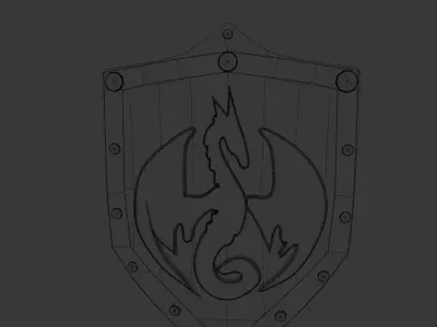 Golden Dragon Emblem Shield Low-poly 3D model