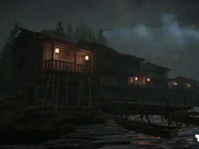 Asian Fishing Village Environment Low-poly 3D model