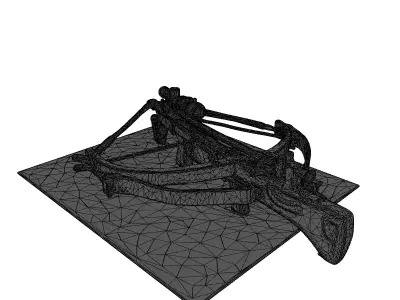 Broken Wooden Crossbow with Bolts 3D model