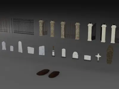 Cemetery Set Low-Poly 3D Model two wooden coffins with cross ... Free low-poly 3D model