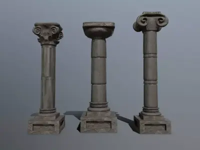 Pillar Set three columns Low-poly 3D model