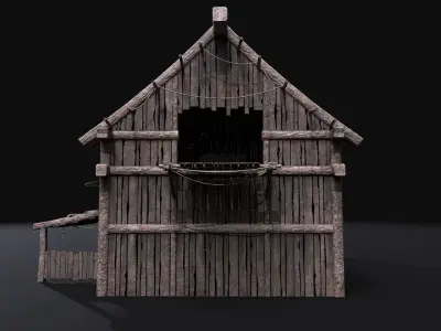 Realistic Medieval Barn Low-poly 3D model