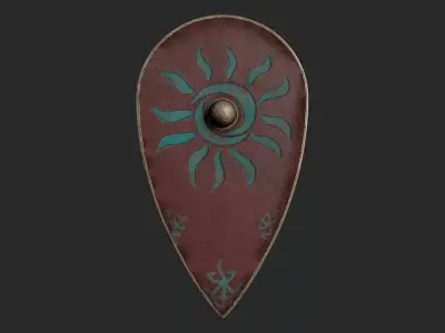 Slavic kite leather shield-painted red with Sun symbol Low-poly 3D model