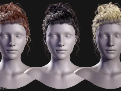 Real Time Hair Card Female Hairstyle part 09 Low-poly 3D model