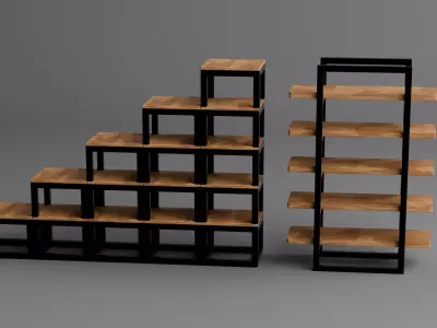 Modern Wooden Shelf and Display Rack Pack Low-poly 3D model