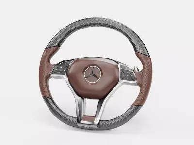 3d Steering Wheel With Dark Red Cover 3D model