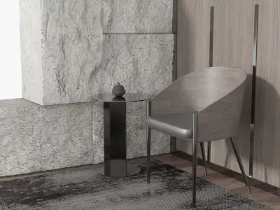 Living Room Set with Chair - Rock Wall - Coffee Table Free 3D model