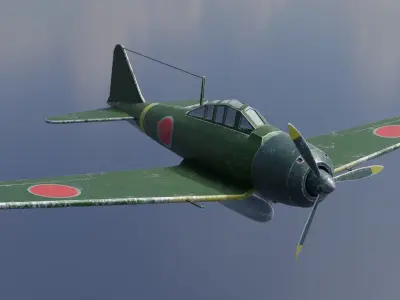 WW2 aircraft Japanese Mitsubishi A6M Zero Zero Fighter Low-poly 3D model