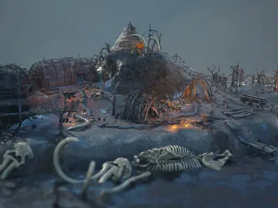 Top-Down Primal Settlement - LowPoly Low-poly 3D model