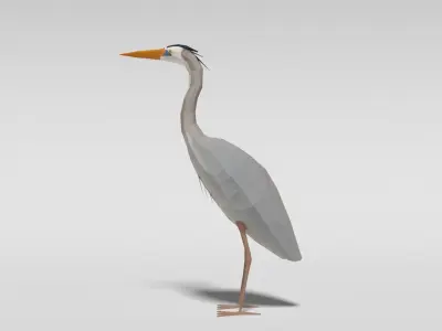Low Poly Cartoon Great Blue Heron Low-poly 3D model