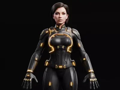 Sci Fi Female Cyberpunk Suit - Game ready Low-poly 3D model