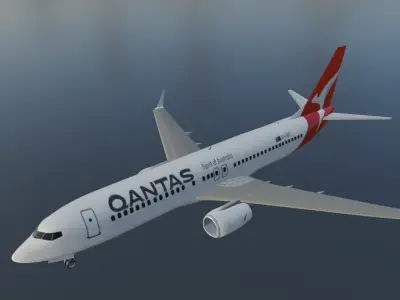 Qantas Boeing 737-800 low poly 3D Model with cockpit Low-poly 3D model
