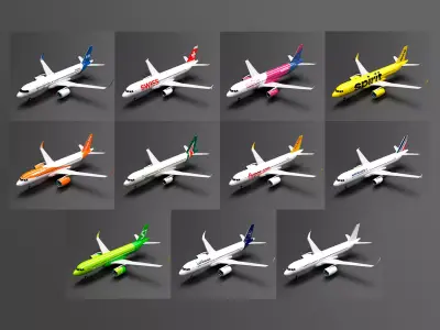 Airbus A320 11 Liveries Pack 3D Model Collection