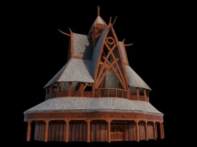 Viking Stave Church-Building Low-poly 3D model