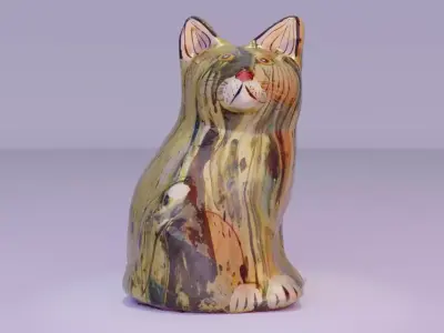 The cat ceramic figure high-poly 3D model