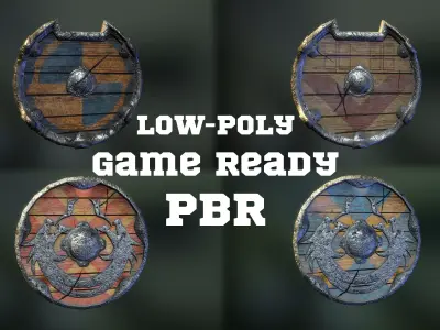 Viking shield kit game ready Low-poly 3D model
