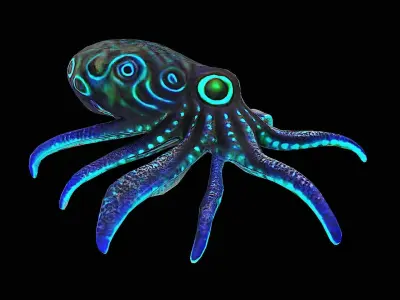 bioluminescent squid octopus Low-poly 3D model