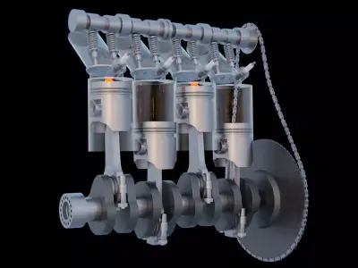 V4 Motor engine VAZ 2105 animated 3D model