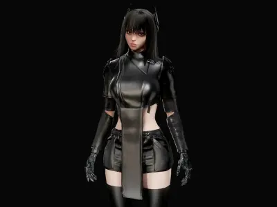 Samurai Girl Low-poly 3D model