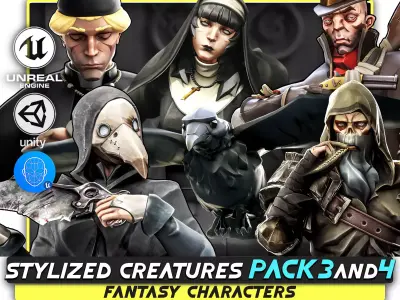 Pack 3 and 4 - Stylized Fantasy Creatures Low-poly 3D model