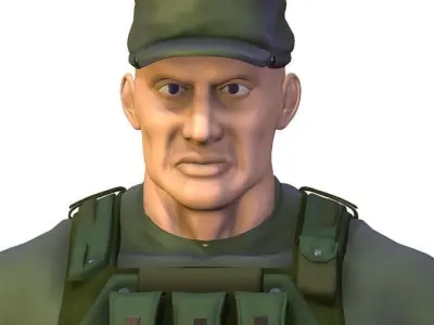 High Poly Man Soldier in Green Armor Camouflage Low-poly 3D model