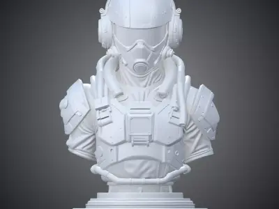 Sci-Fi Pilot Bust Cyberpunk Aviator Statue PM-377 3D print model