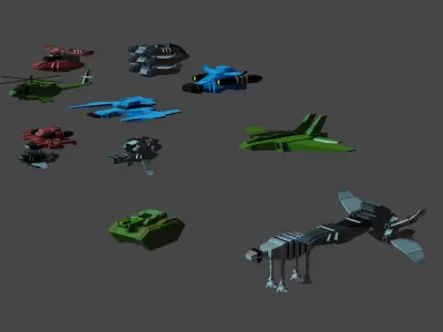 space sci-fi fighters Low-poly 3D model