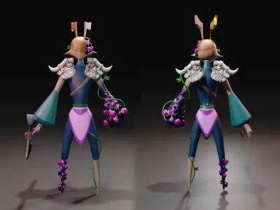 Low Poly rigged Fantasy Berry insects Tribe Axe Viking Low-poly 3D model