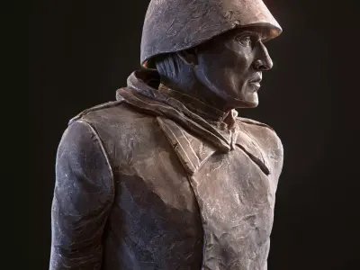 Stone monument to a WWII soldier PBR Low-poly 3D model