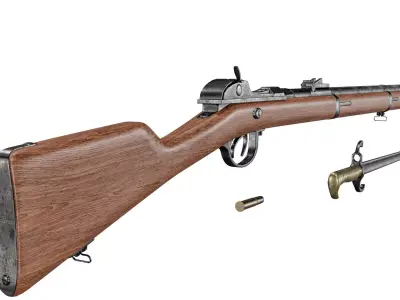 Bavarian M1869 Werder rifle with bayonet Low-poly 3D model