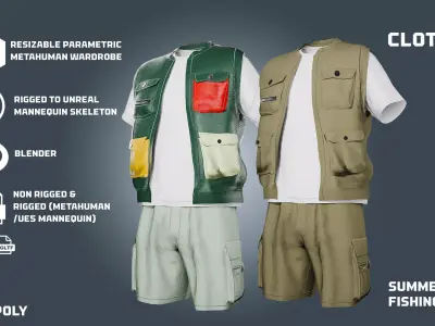 summer and fishing and jungle -clothyfic outfit Low-poly 3D model