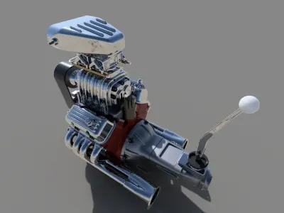 Cartoon V8 HotRod engine 3D model