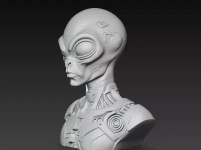 Cyber Alien Android Bust STL Sci Fi Creature Model 3D print model