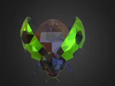 Green Bug Ladybug Low Polygon Art Insect Low-poly 3D model