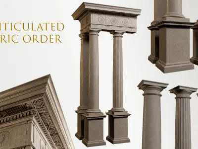 Denticulated Doric Order Column pedestal and entablature 3D model