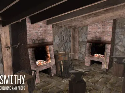 Smithy - building and props Low-poly 3D model
