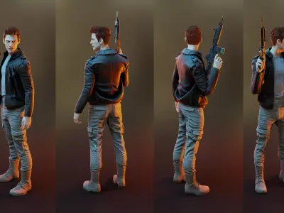 Male Game Ready Model man holding gun Low-poly 3D model