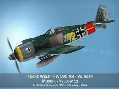 Focke Wulf - FW190 A8 - Yellow 12 3D model