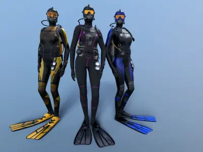 Female Scuba Diver  Low-poly 3D model