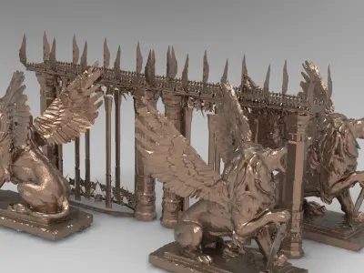 Lions Ancient Bridges Low poly 3D model
